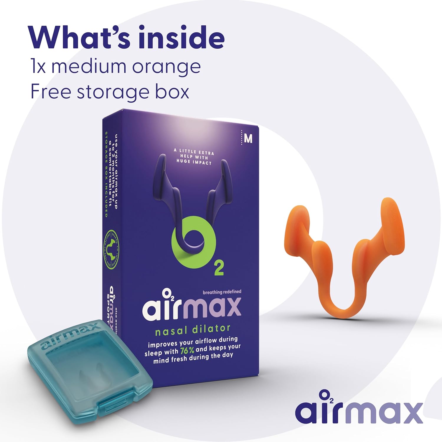 Airmax Nasal Dilator | 76% More Air | Anti Snoring | Free Nasal Breathing While You Sleep | Pack 2 Months -1X Medium Size (M) Orange | Against Nasal Congestion | Nasal Spreader
