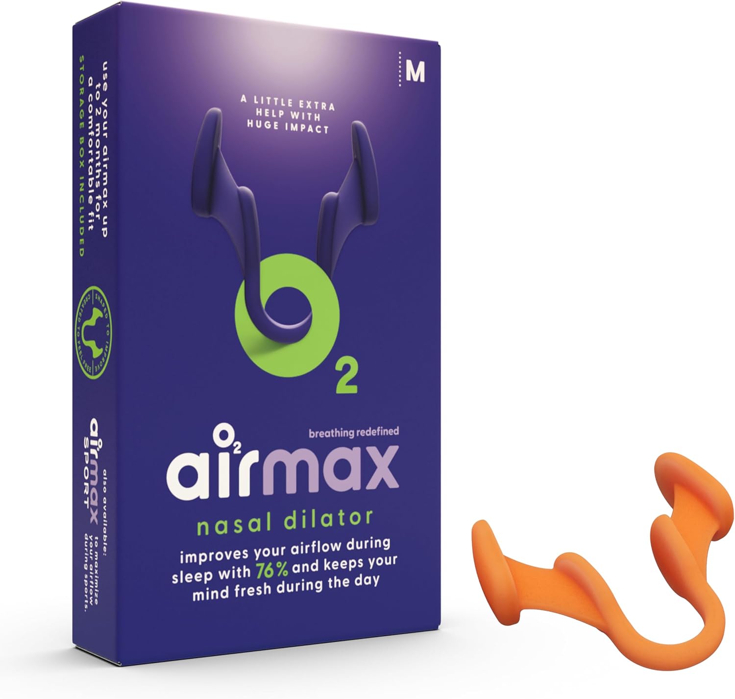 Airmax Nasal Dilator | 76% More Air | Anti Snoring | Free Nasal Breathing While You Sleep | Pack 2 Months -1X Medium Size (M) Orange | Against Nasal Congestion | Nasal Spreader