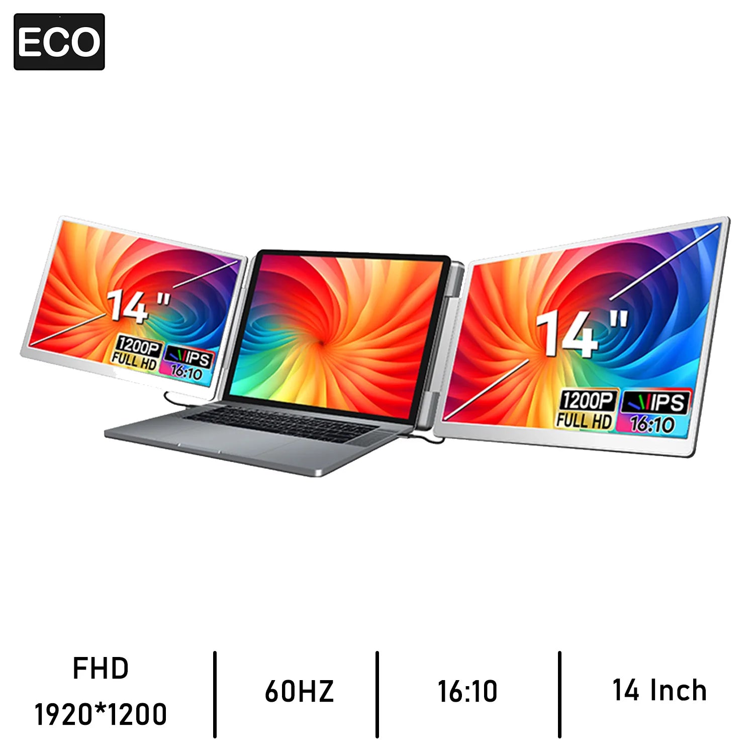 14 inches Foldable Dual Portable Monitor For PC/Phone/PS4 5/Switch/Xbox 16:10 IPS Full HD Screen For Windows/MacOS