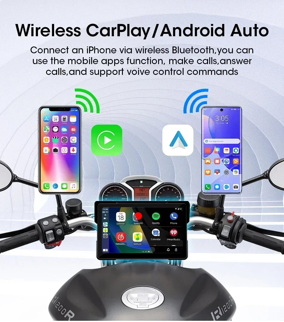 5/7 inch Portable Carplay Motorcycle DVR GPS Navigation IPX7 Waterproof LCD Display For Wireless CarPlay Android Auto