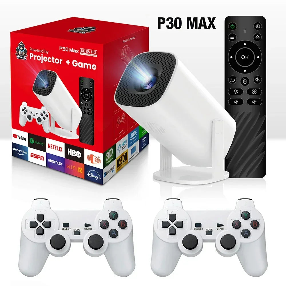 HOT Proyector portátil para cine en casa, videoconsola Retro P30MAX con Android 11, WIFI Dual, BT5.4, 1280x720P, para exteriores